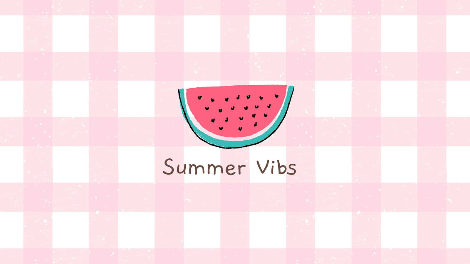 A Pink Checkered Background With A Watermelon Slice Background