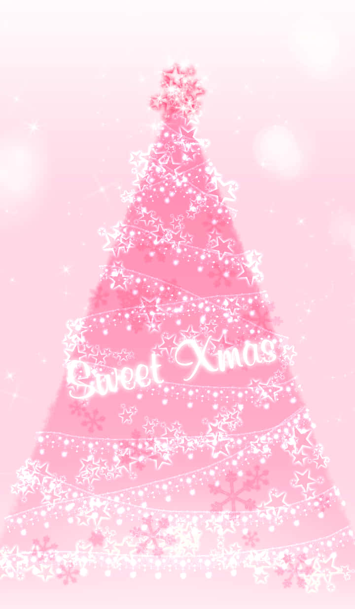 A Pink Christmas Tree With The Words Sweet Xmas Background