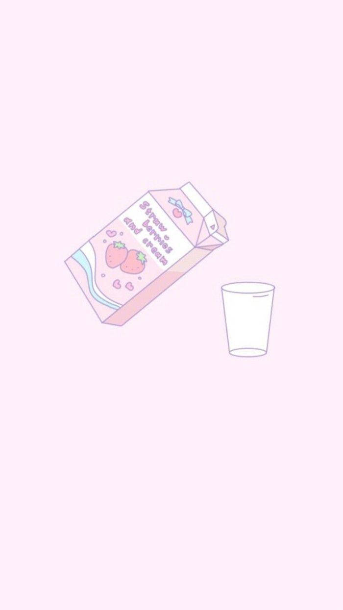 A Pink Cup With A Strawberry In It Background