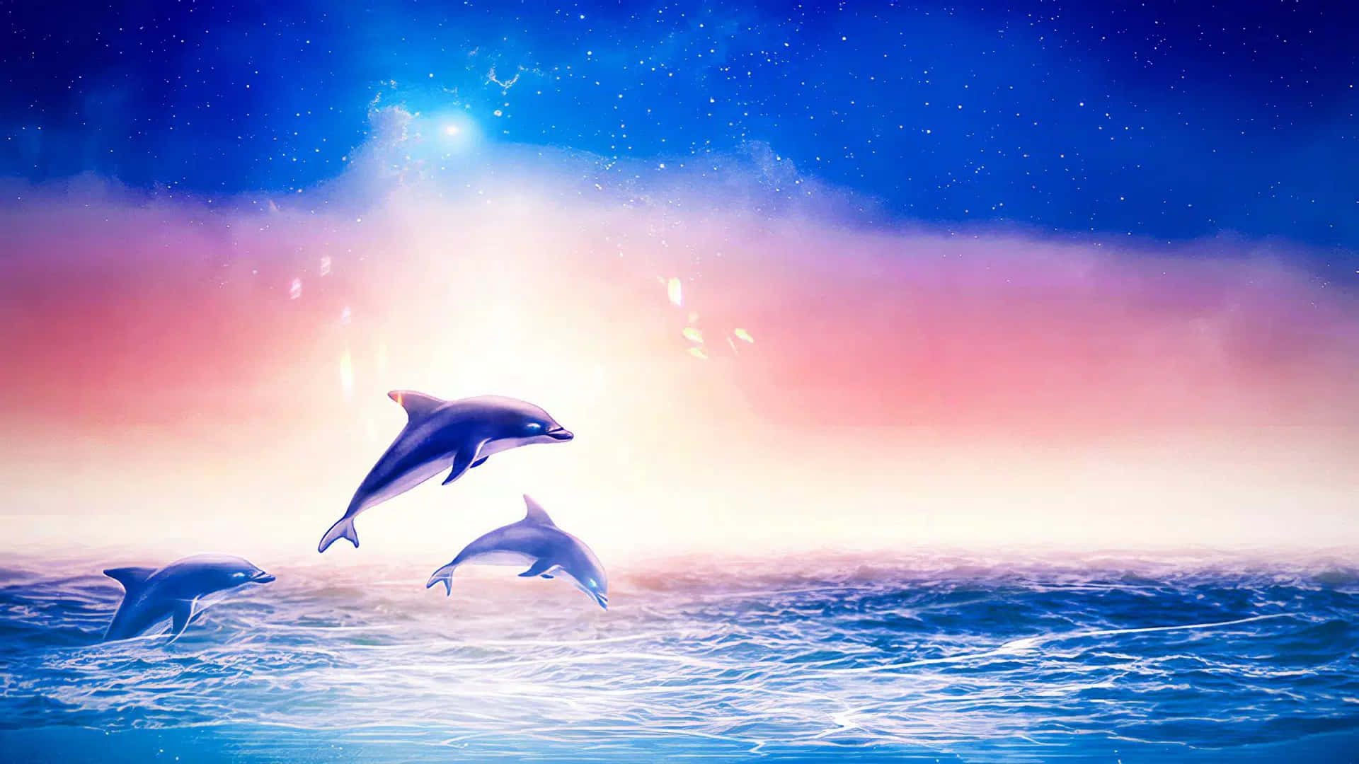 A Pink Dolphin Swimming In The Ocean Background