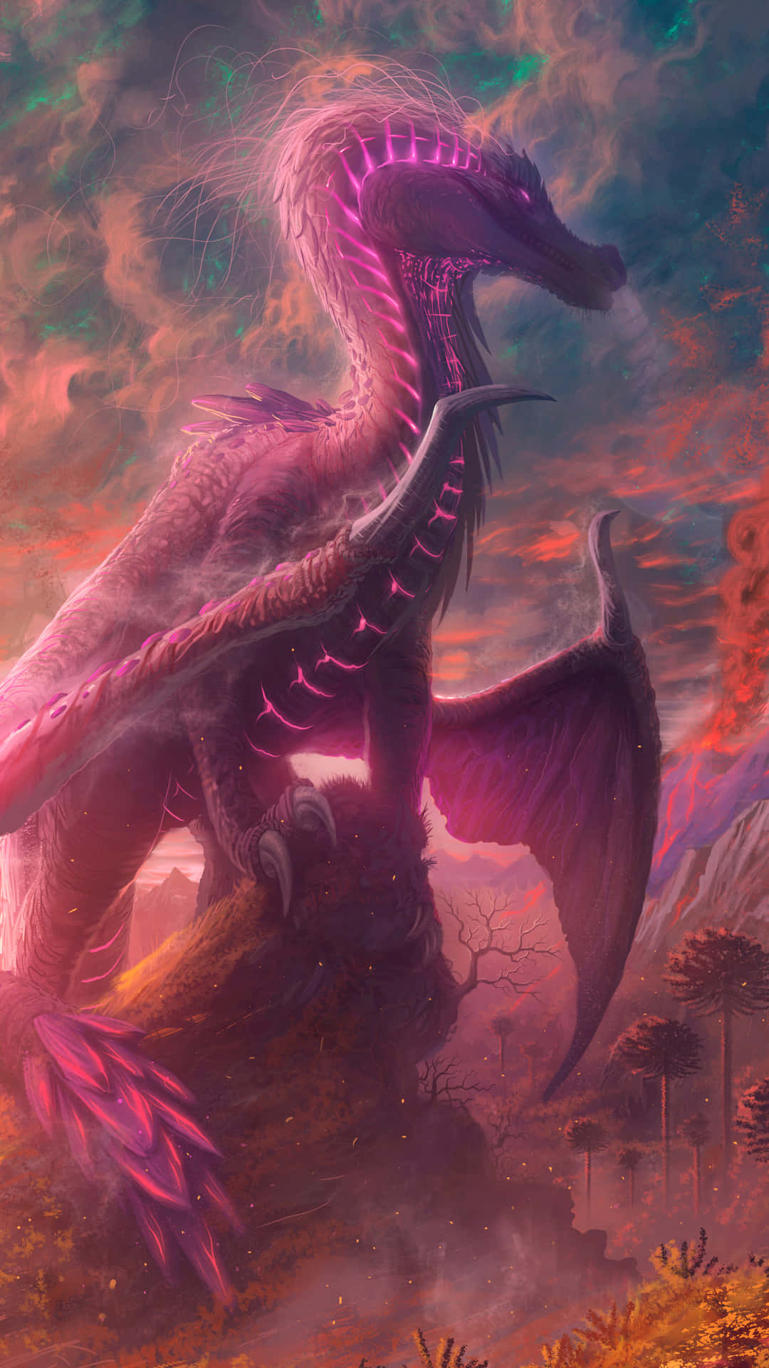 A Pink Dragon With A Pink Tail Background