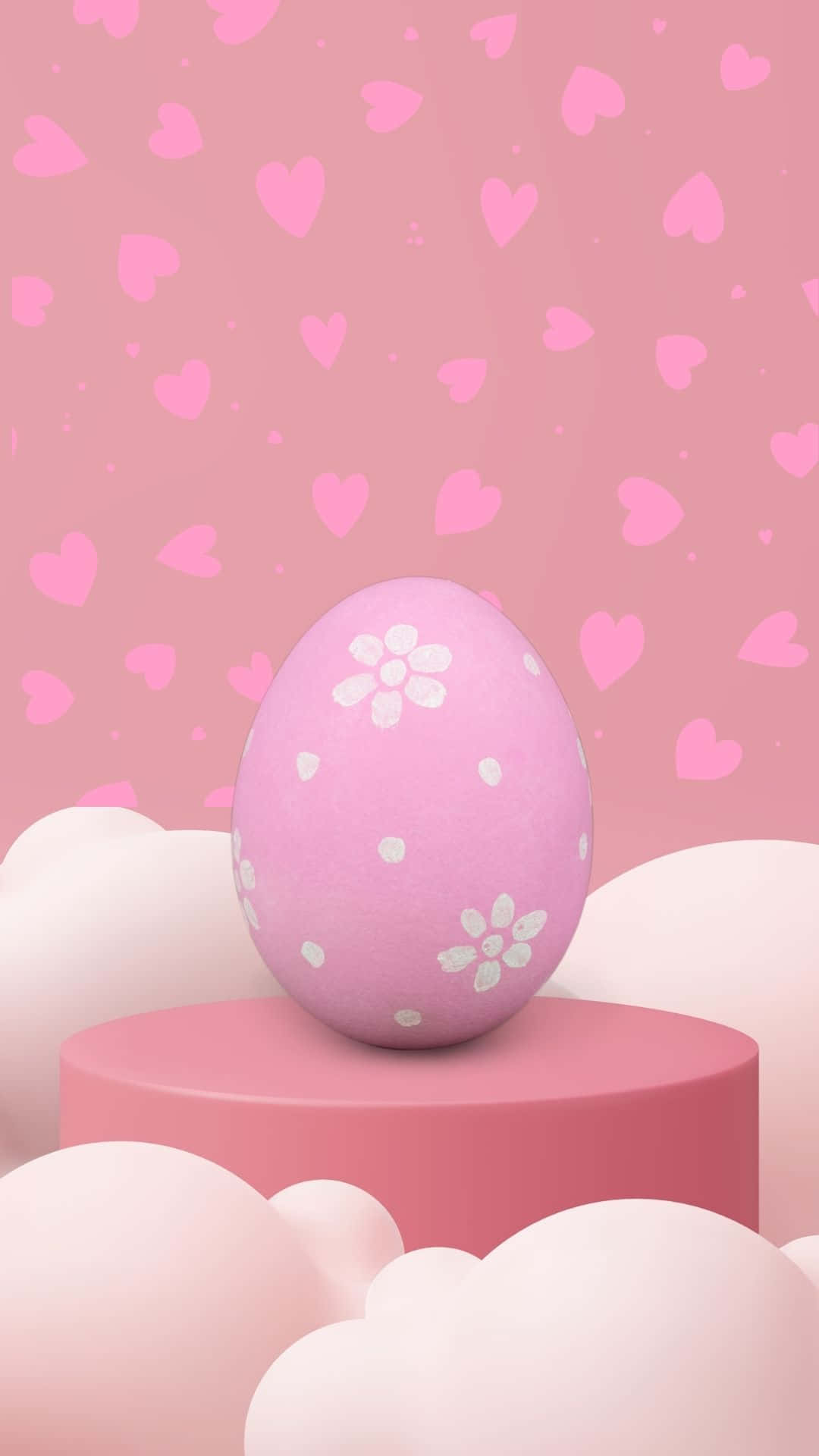 A Pink Egg On Top Of A Cloud With Hearts Background