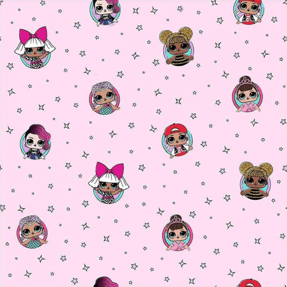 A Pink Fabric With A Lot Of Little Dolls On It Background