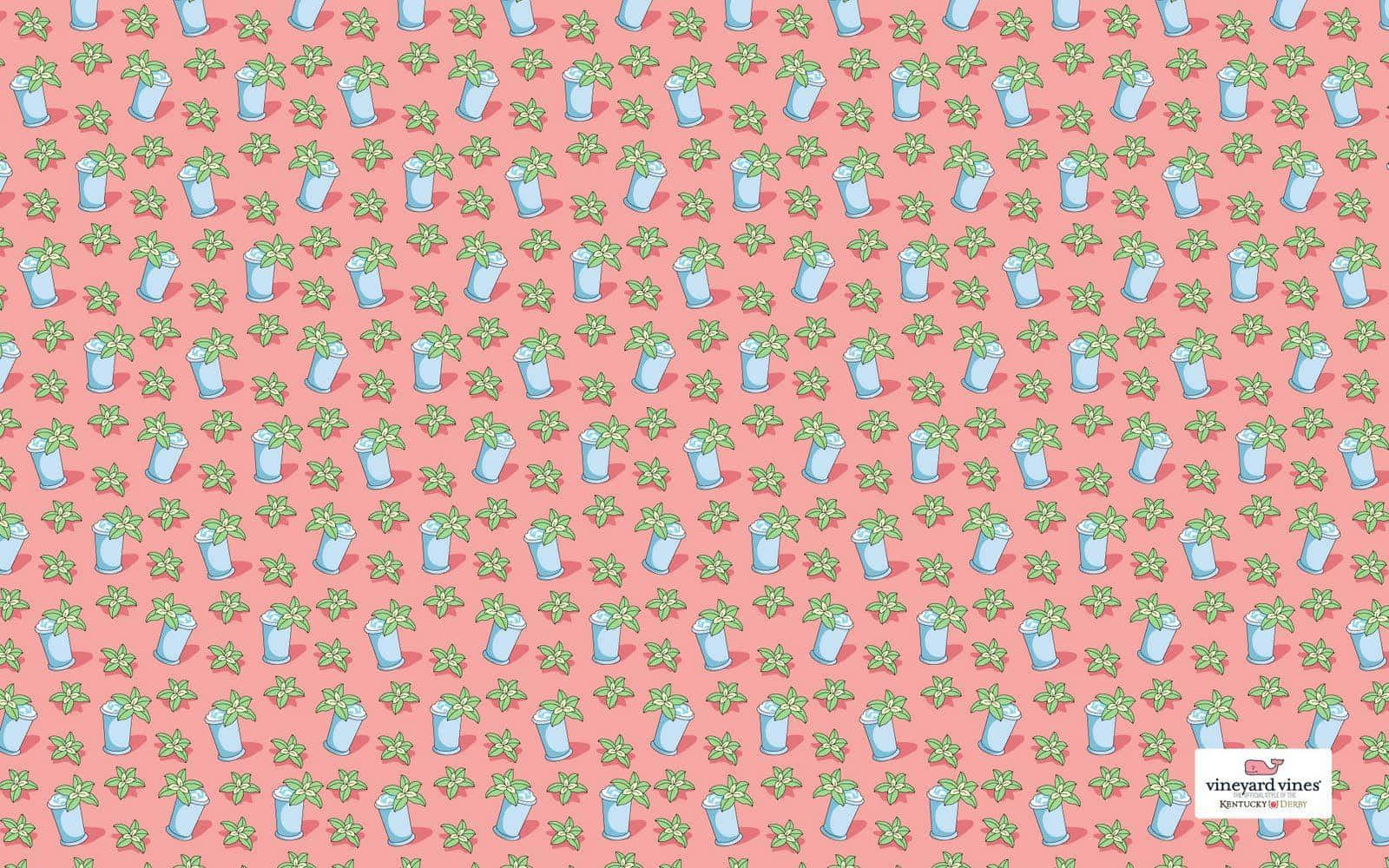 A Pink Fabric With Blue And Green Flowers Background