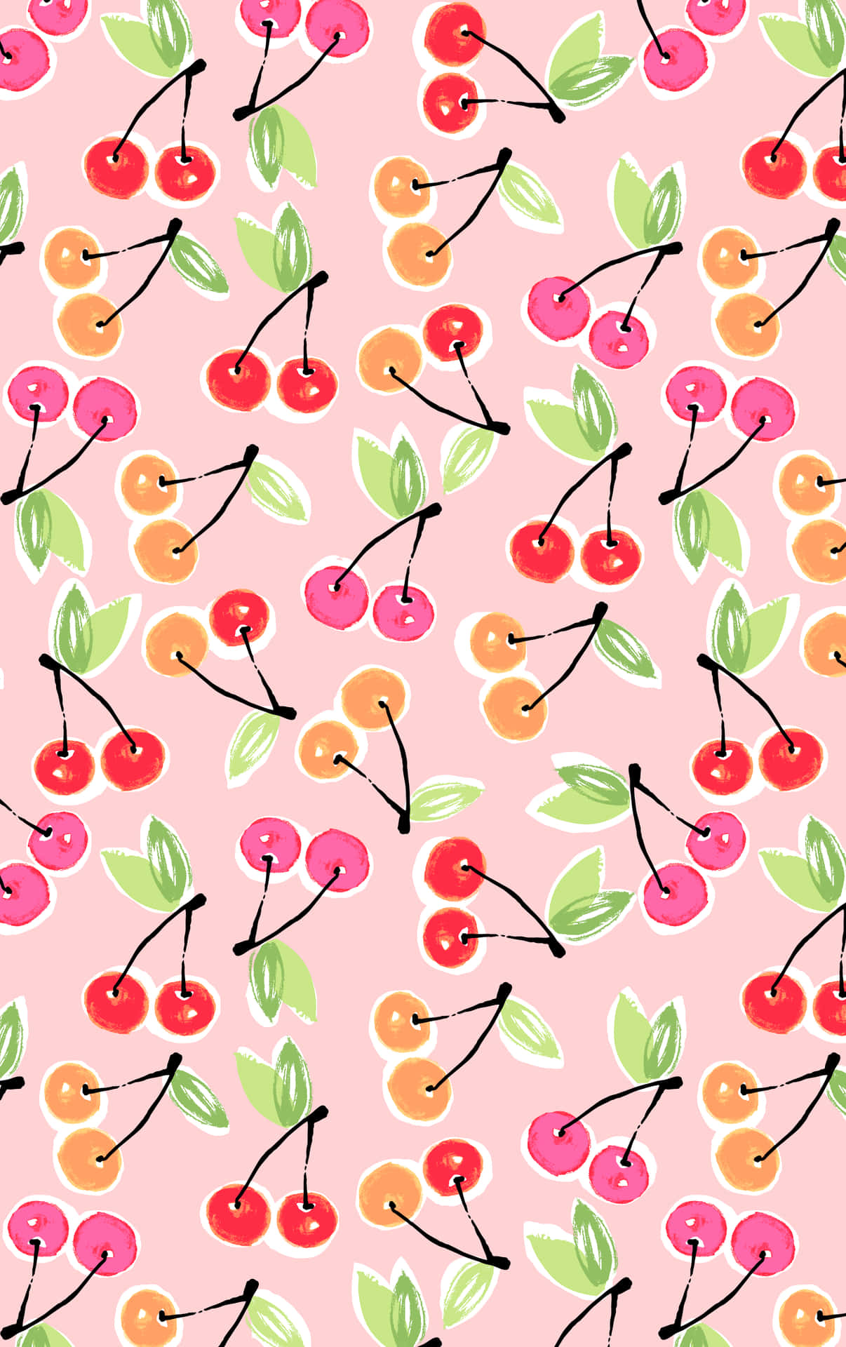 A Pink Fabric With Cherries On It Background
