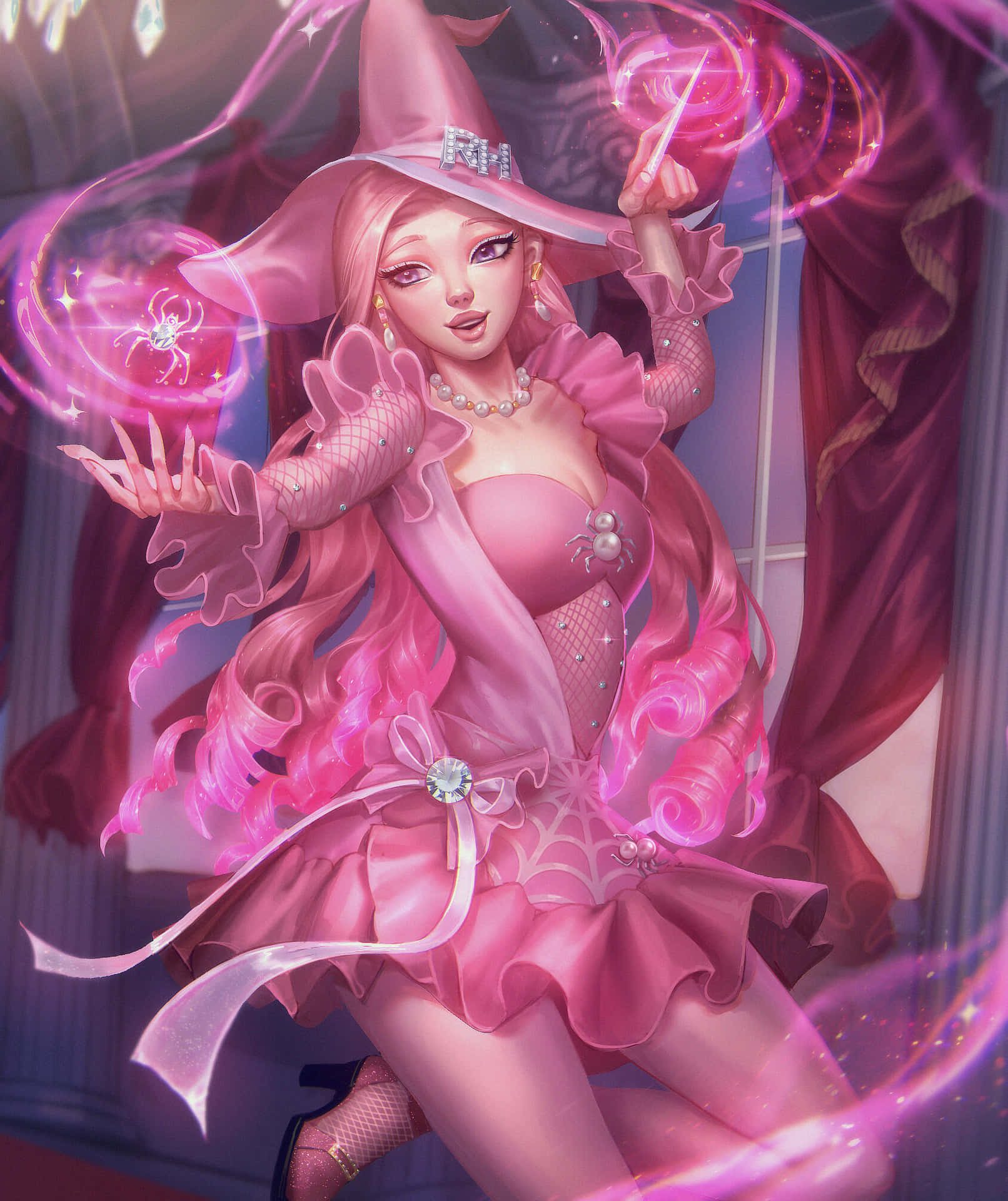 A Pink Fairy With A Hat And Pink Hair Background