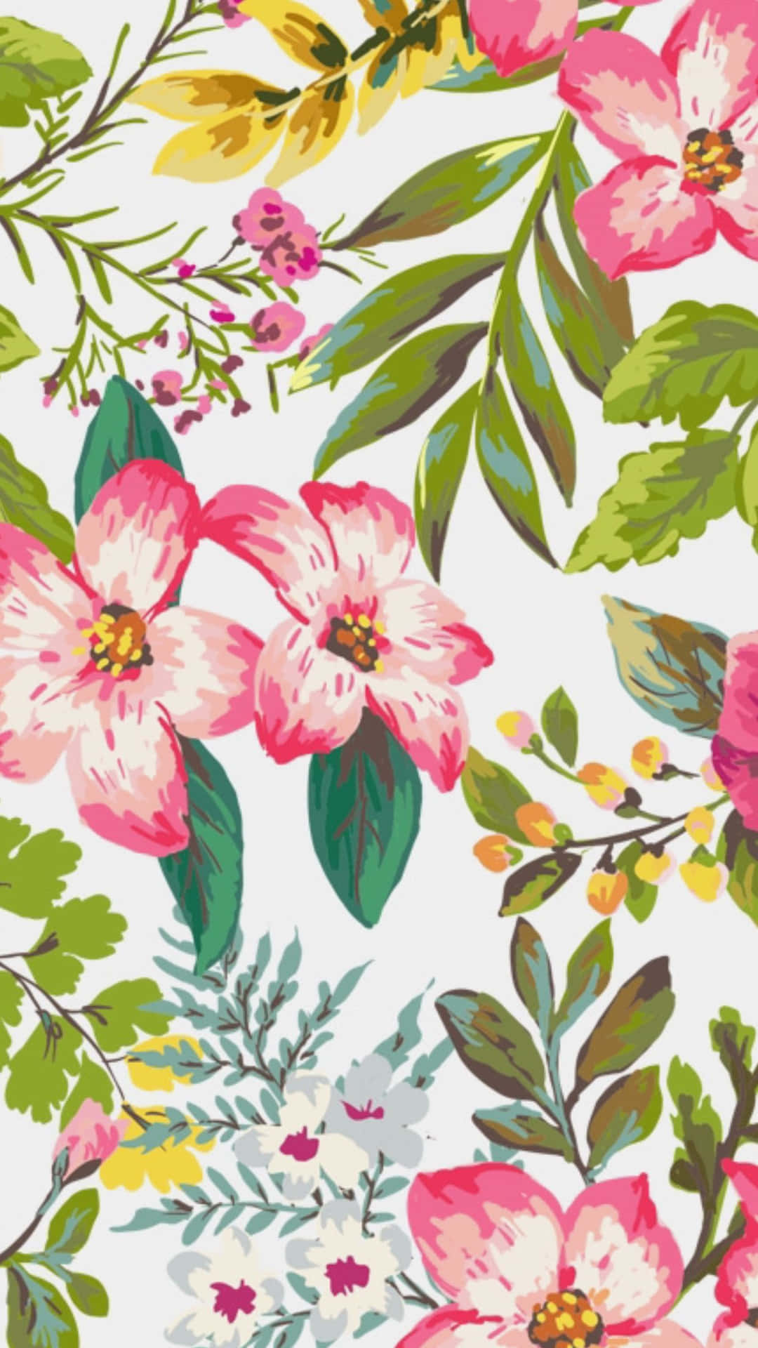 A Pink Floral Pattern With Leaves And Flowers