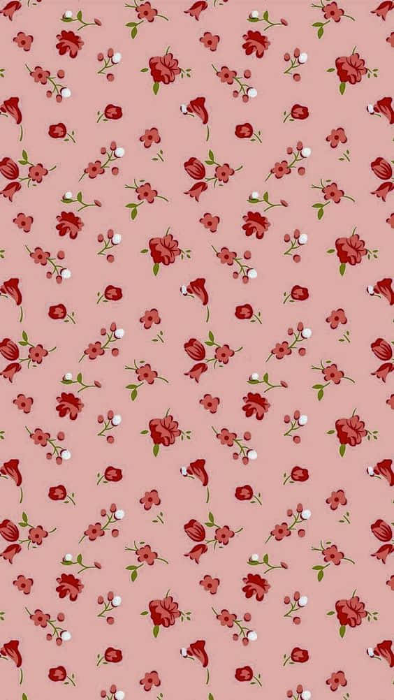 A Pink Floral Pattern With Red Flowers Background
