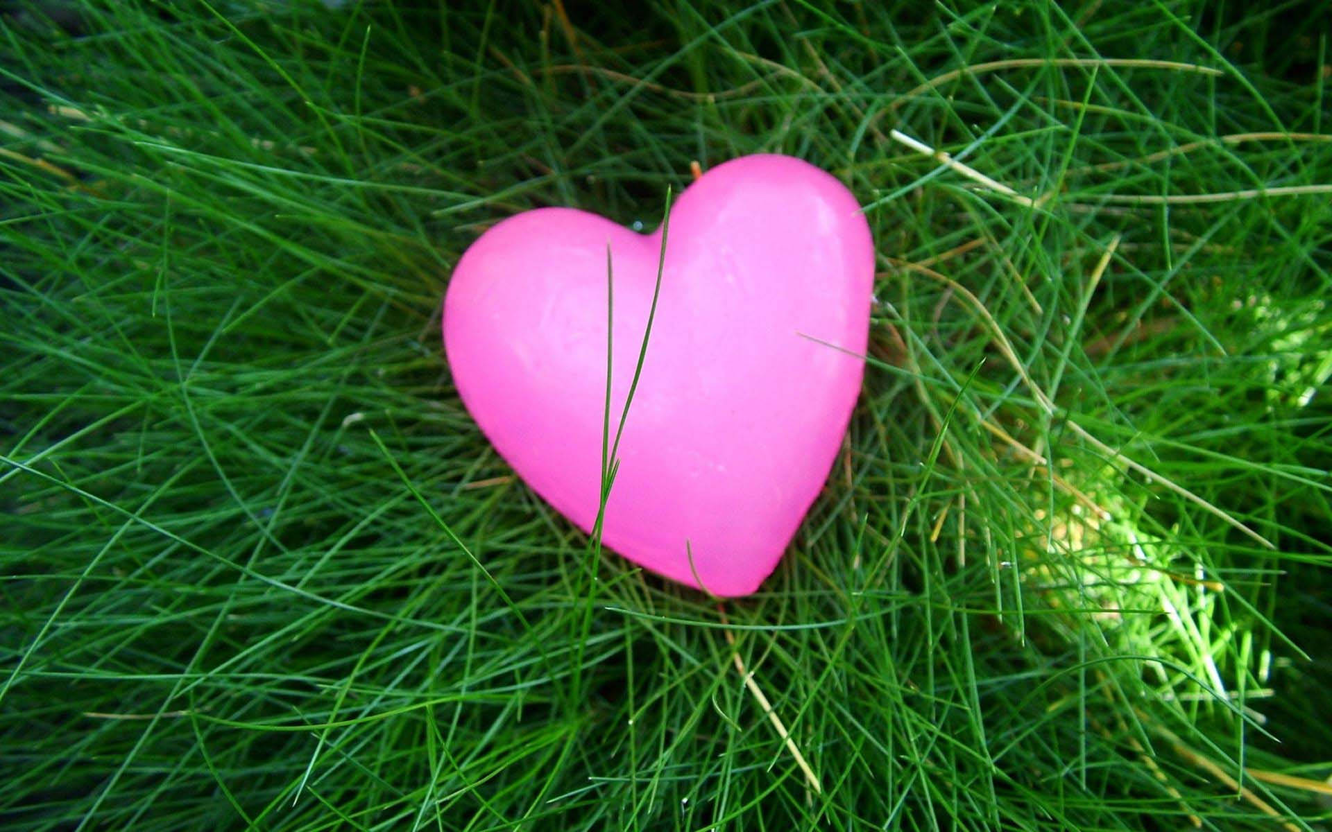 A Pink Heart Shaped Object Is Sitting On Top Of Grass Background