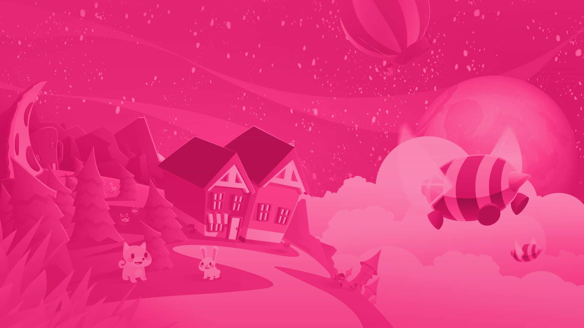 A Pink House With A Pink Sky Background