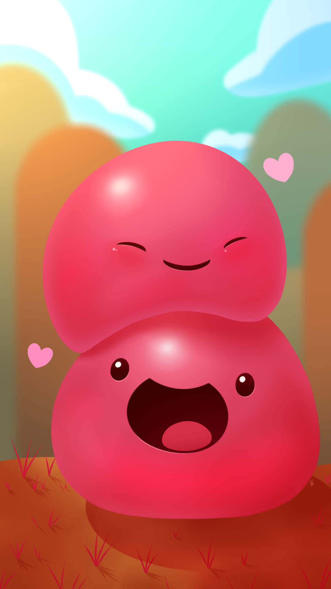 A Pink Kawaii Blob With A Smile On Its Face Background