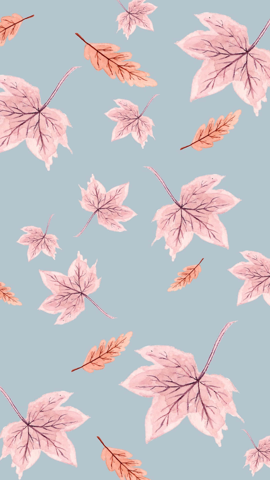 A Pink Leaf Pattern On A Blue Background Background