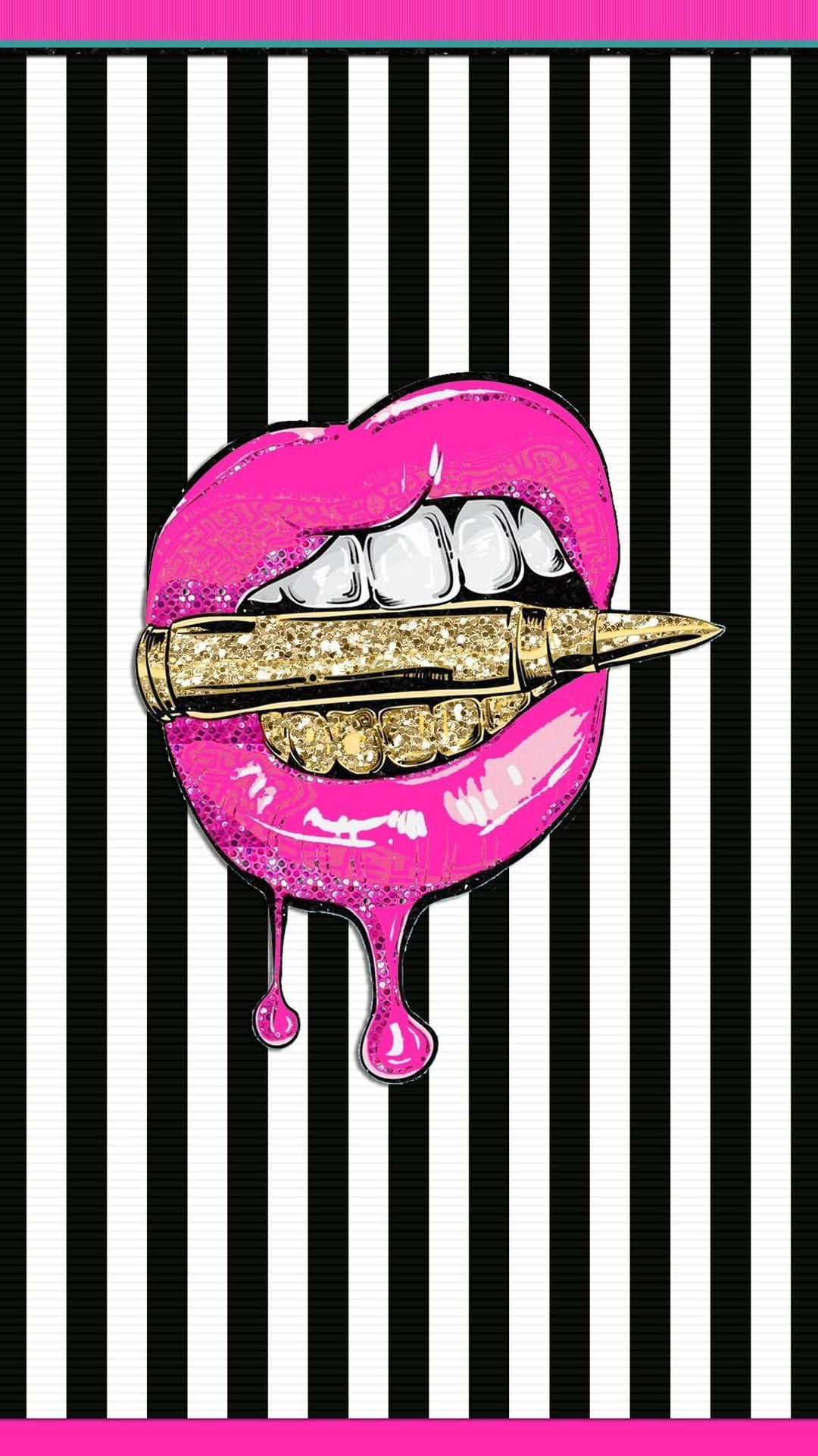 A Pink Lipstick With A Black And White Stripe Background