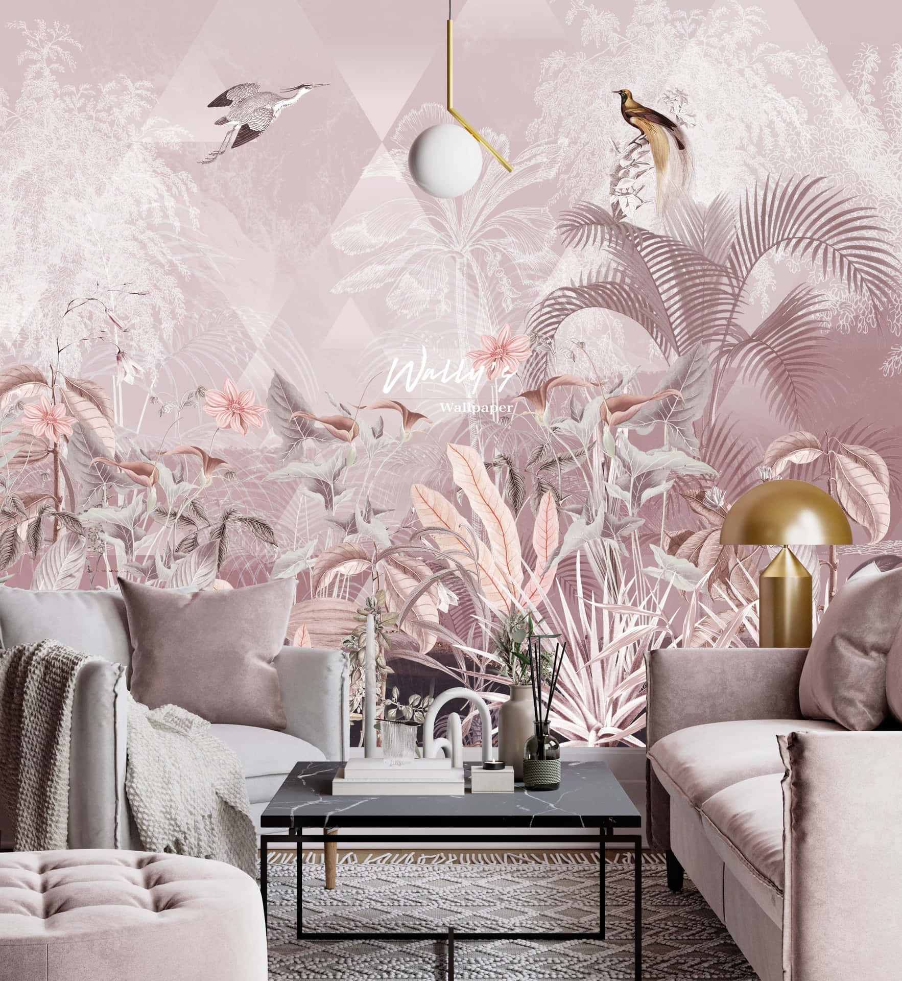 A Pink Living Room With A Pink Wall Background