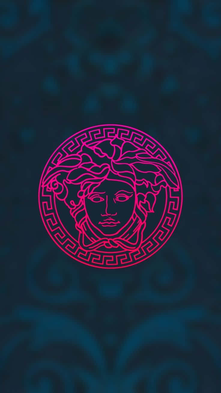 A Pink Logo With A Blue Background Background