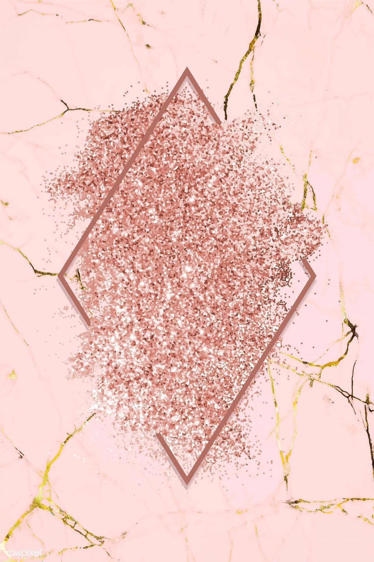 A Pink Marble Background With A Gold Frame