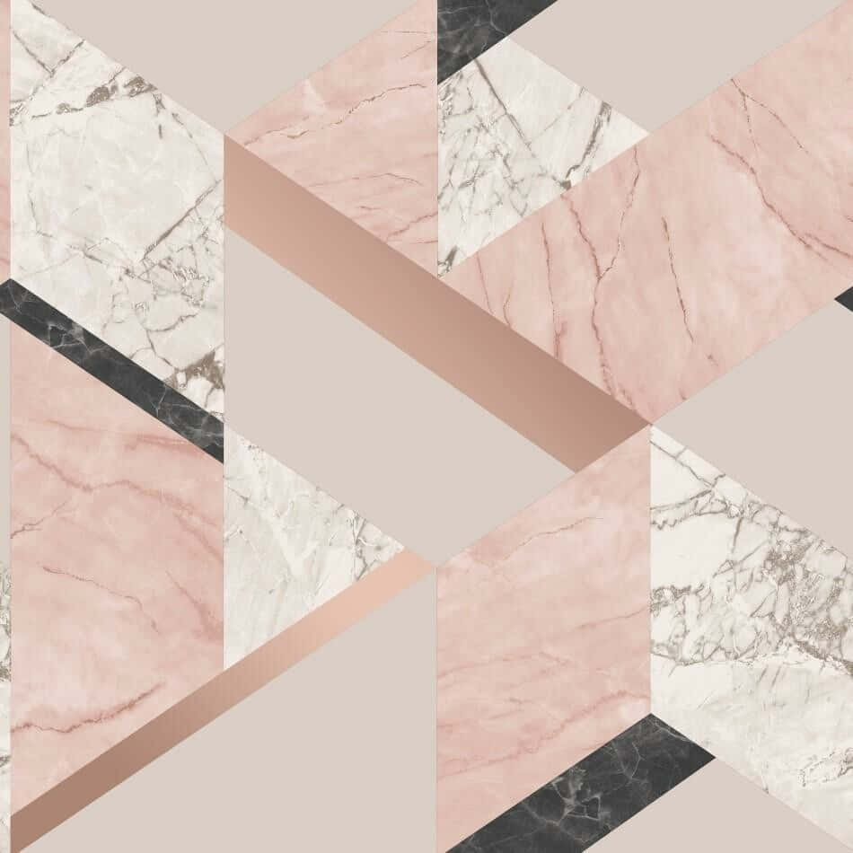 A Pink Marble Wallpaper With Black And White Geometric Shapes Background