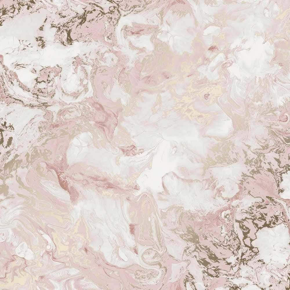 A Pink Marble Wallpaper With Gold And Silver Swirls Background