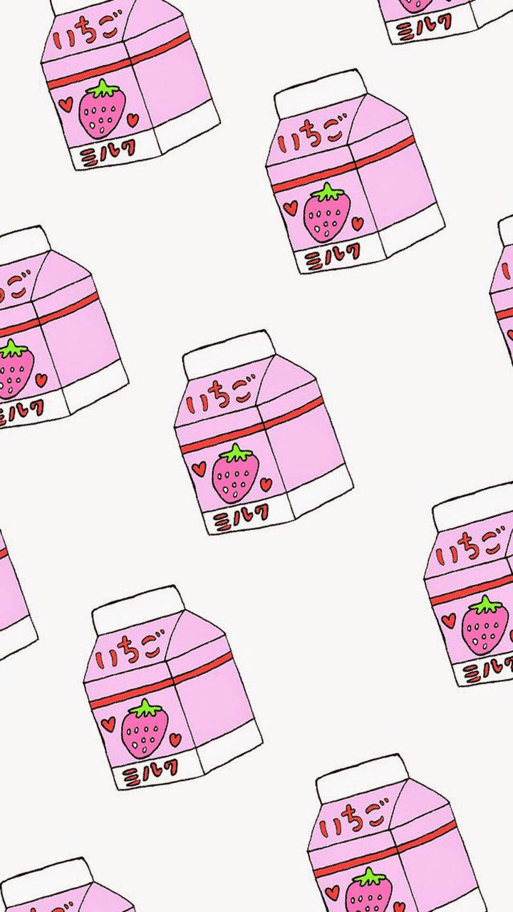 A Pink Milk Carton Pattern With Strawberries On It Background