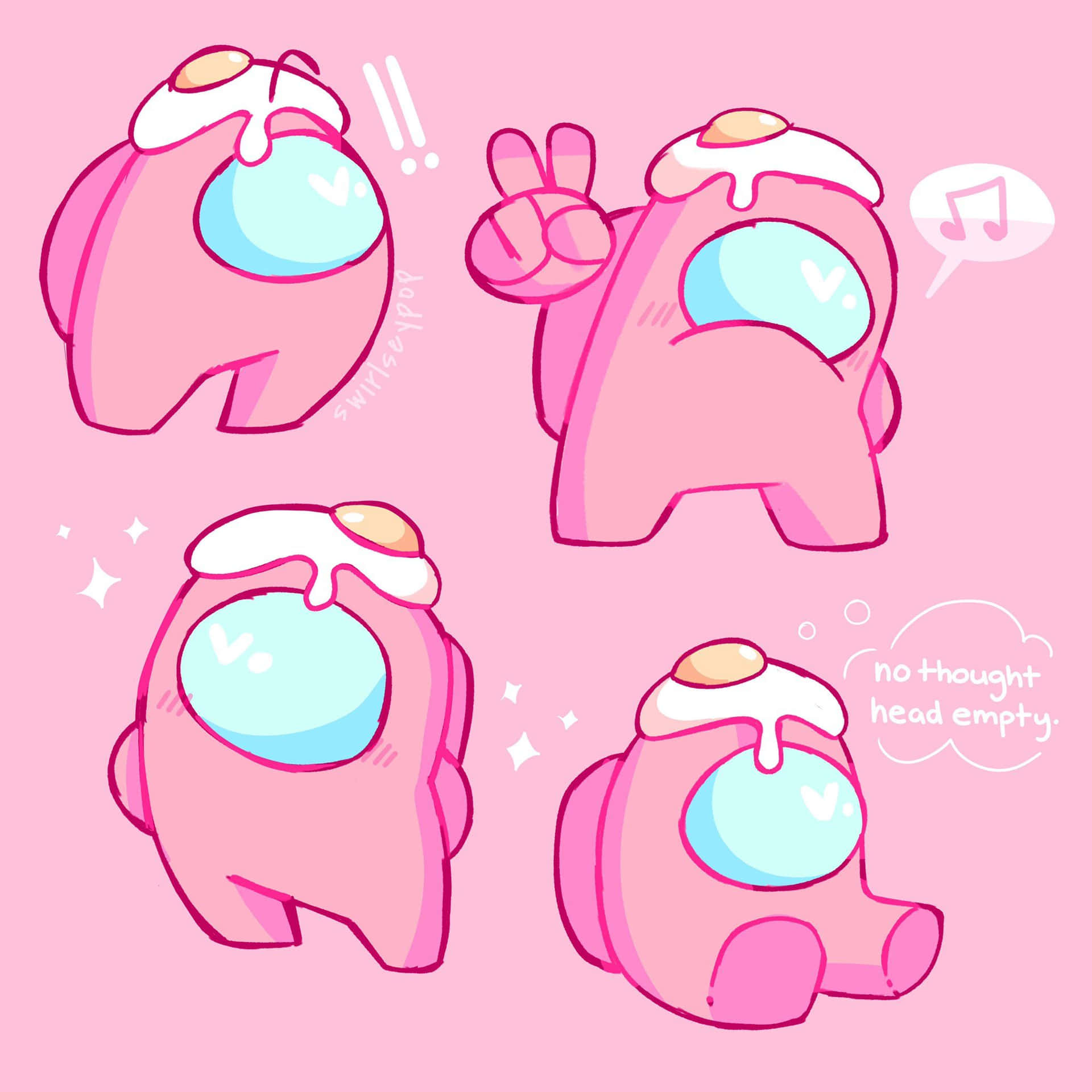 A Pink Monster With Different Expressions