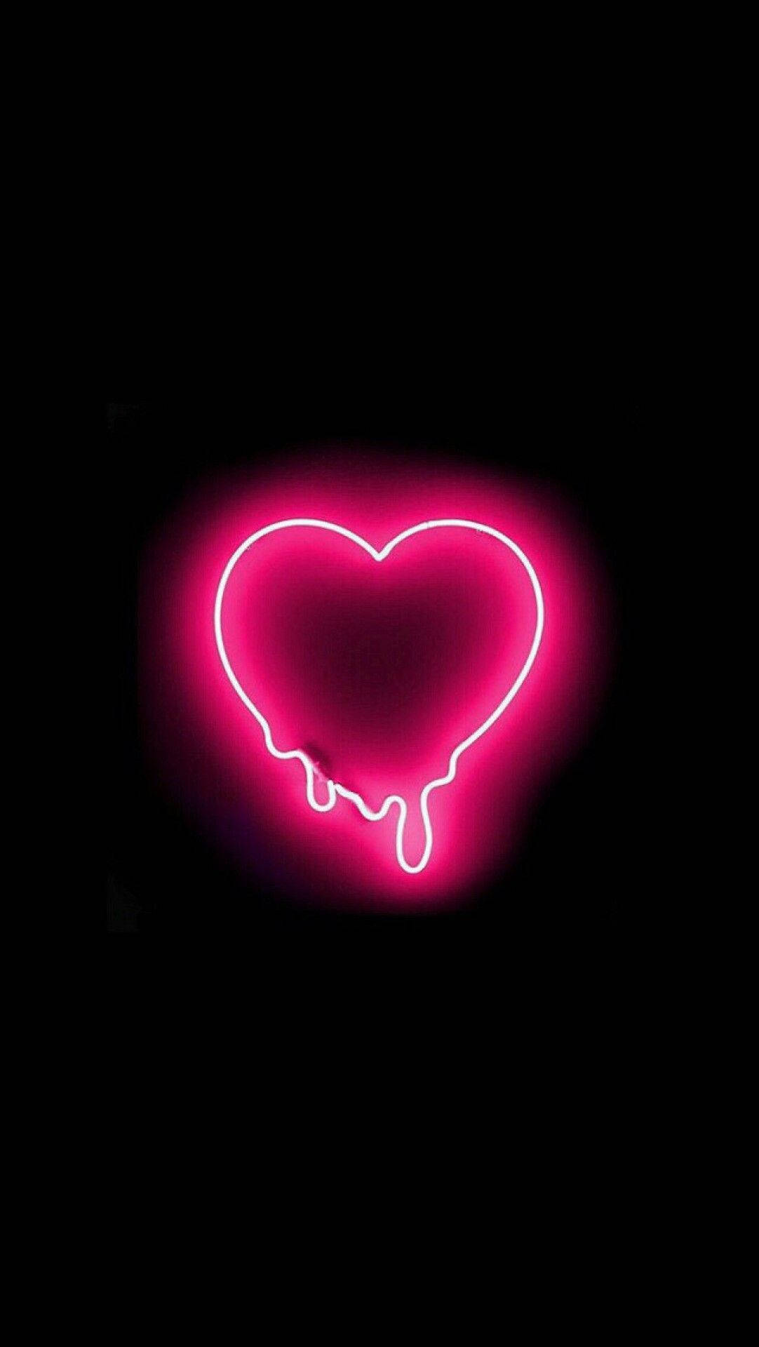 A Pink Neon Heart With Dripping Blood On It Background