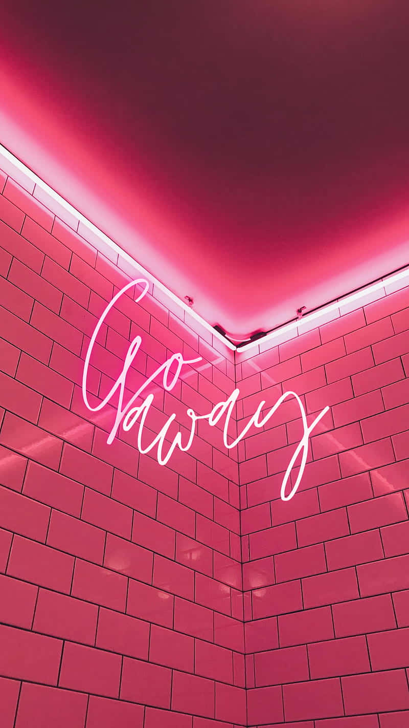 A Pink Neon Sign With The Word Go Away Background