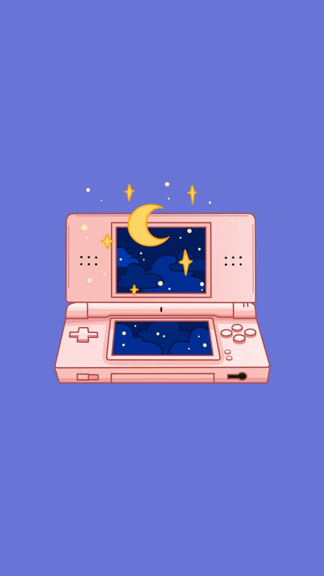 A Pink Nintendo Ds With A Moon And Stars Background