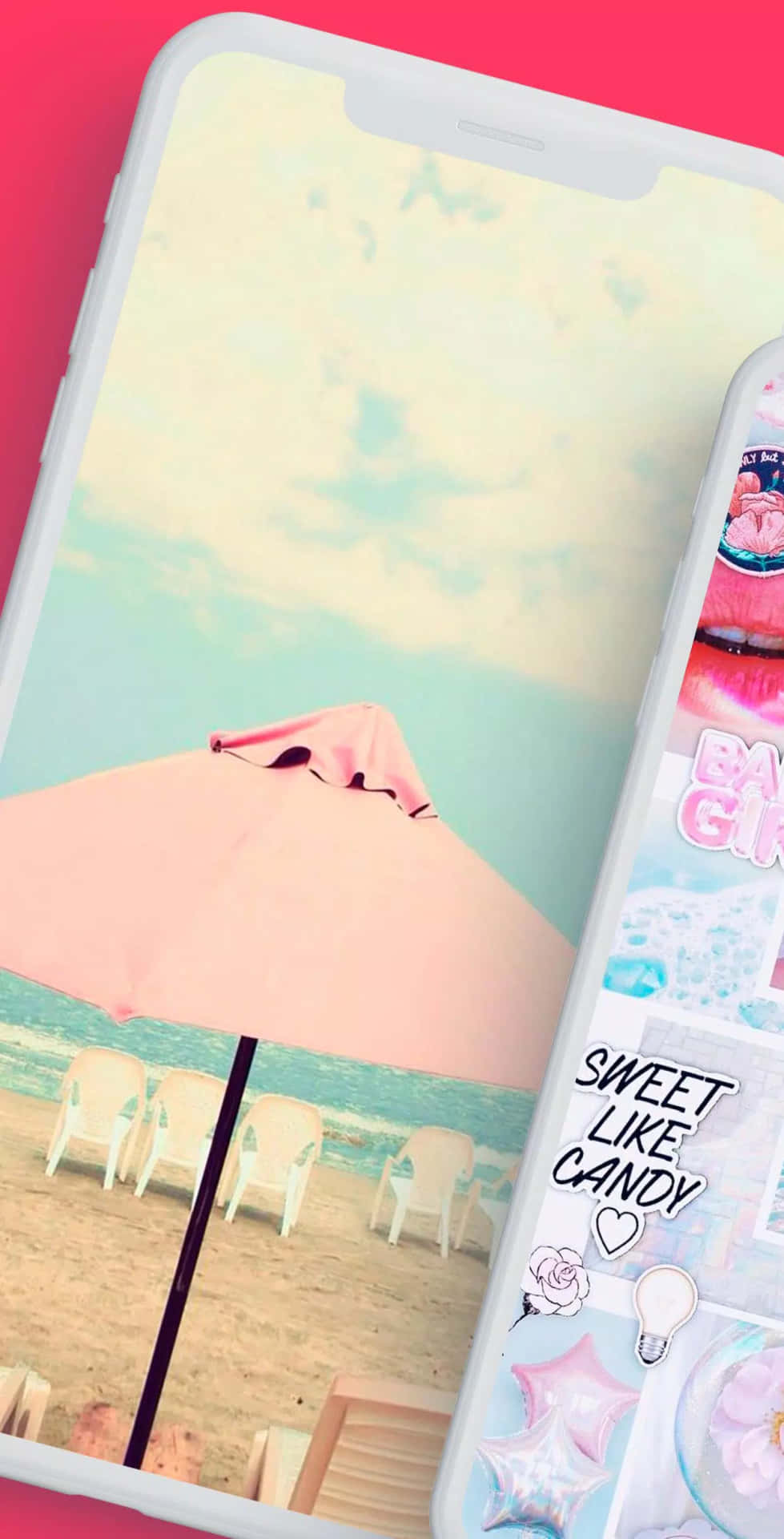 A Pink Phone With A Pink Umbrella And A Pink Umbrella Background