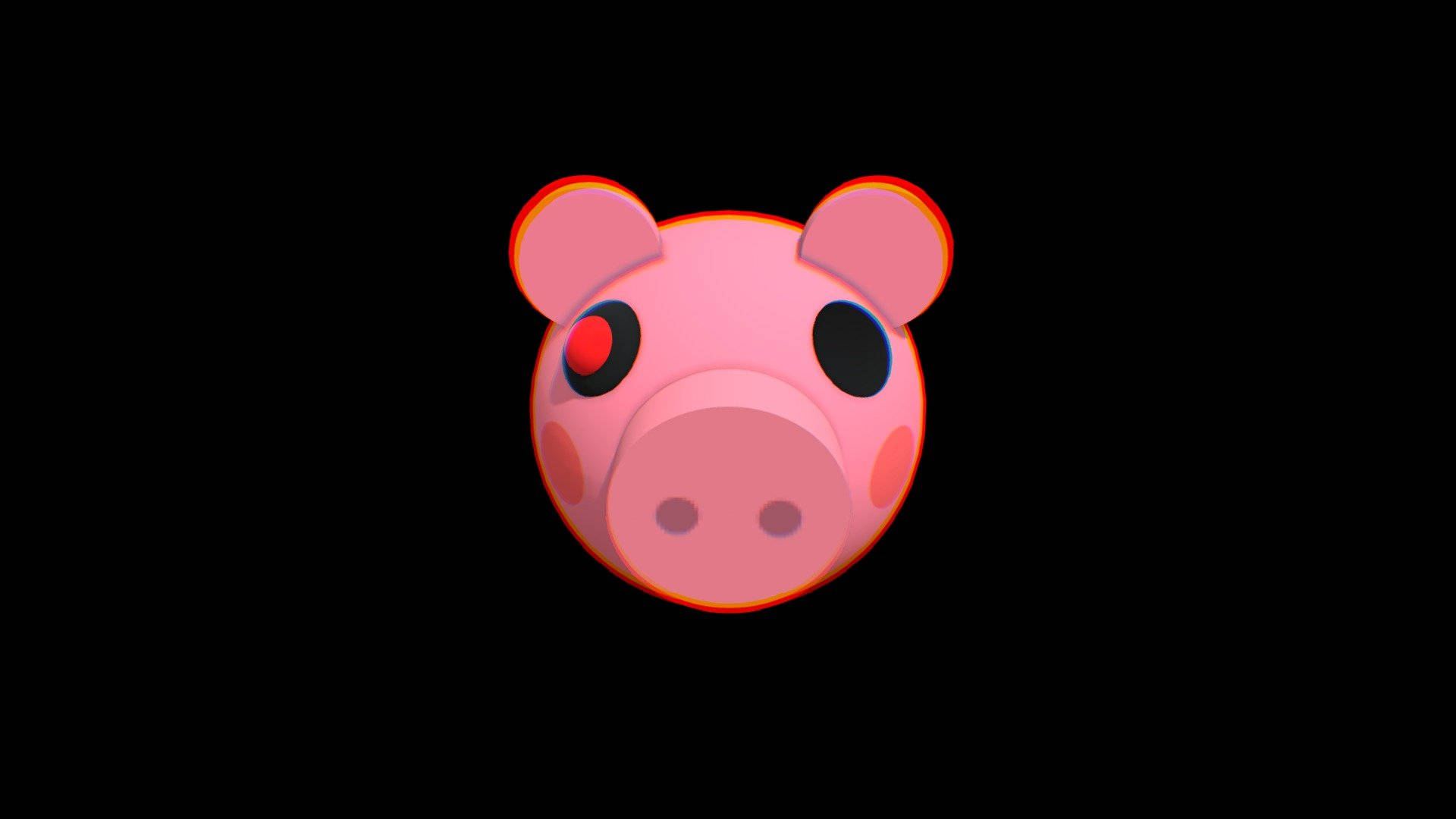 A Pink Pig Head With Red Eyes On A Black Background Background