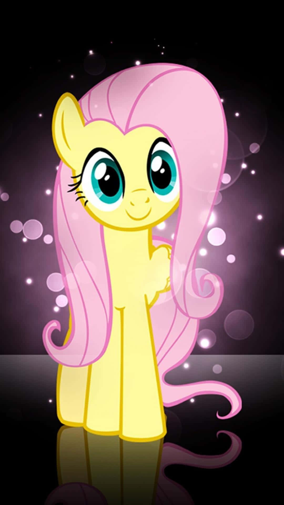 A Pink Pony With Blue Eyes And A Pink Bow Background