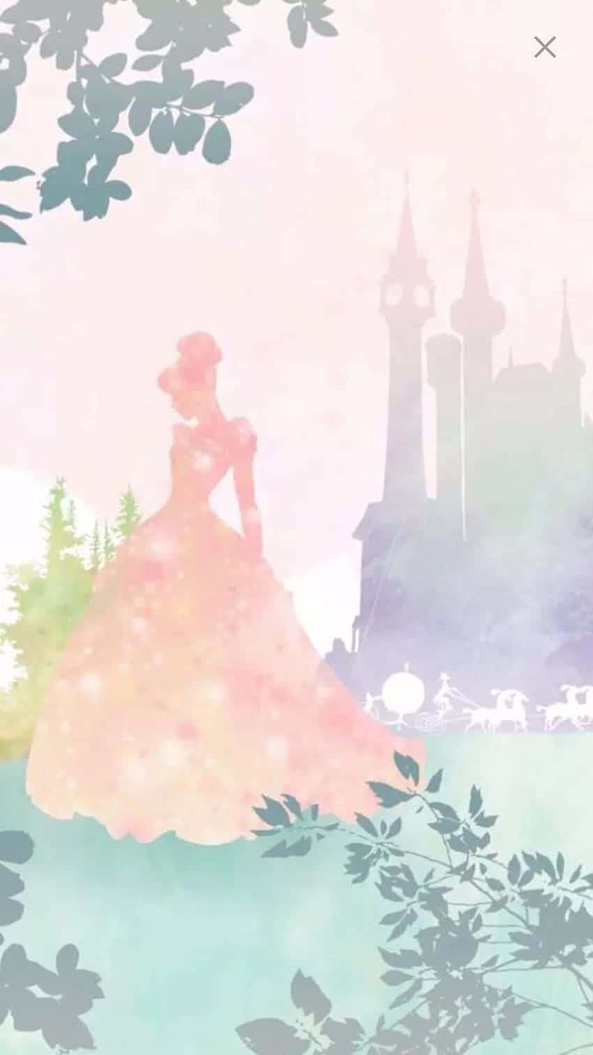 A Pink Princess In A Pink Dress Is Standing In The Water Background