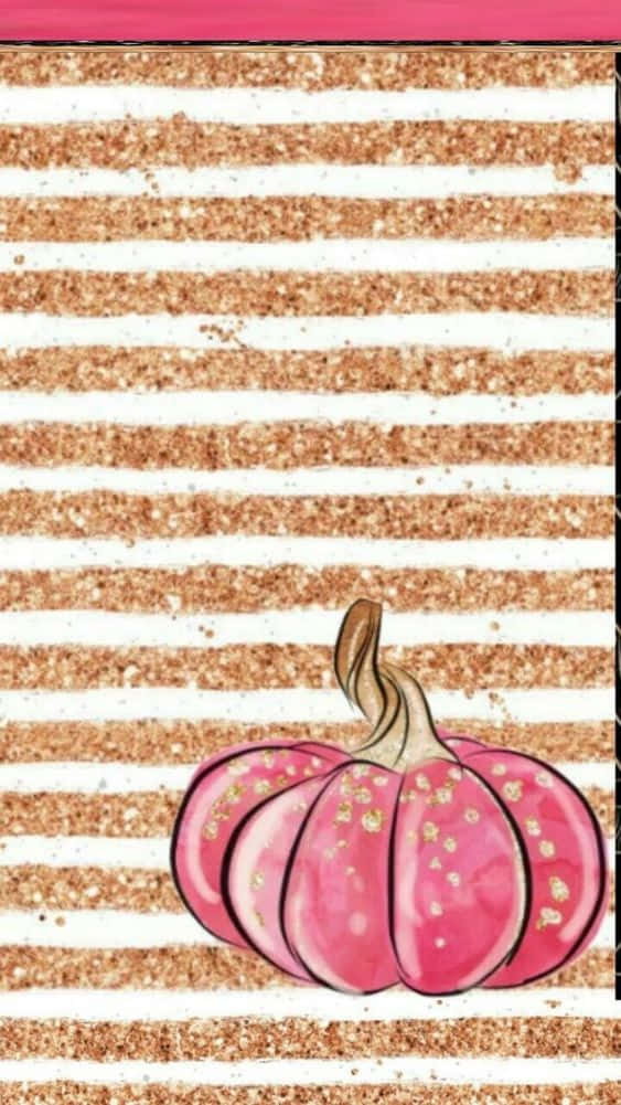 A Pink Pumpkin On A Gold Striped Background Background