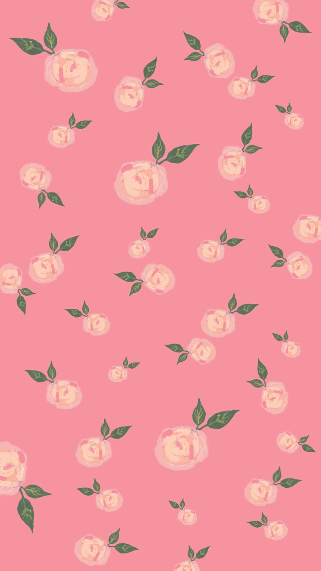 A Pink Rose Pattern With Leaves On It