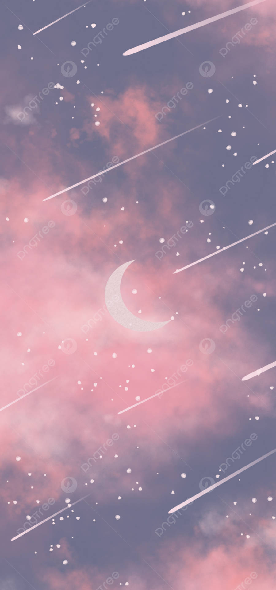 A Pink Sky With Stars And A Crescent Background