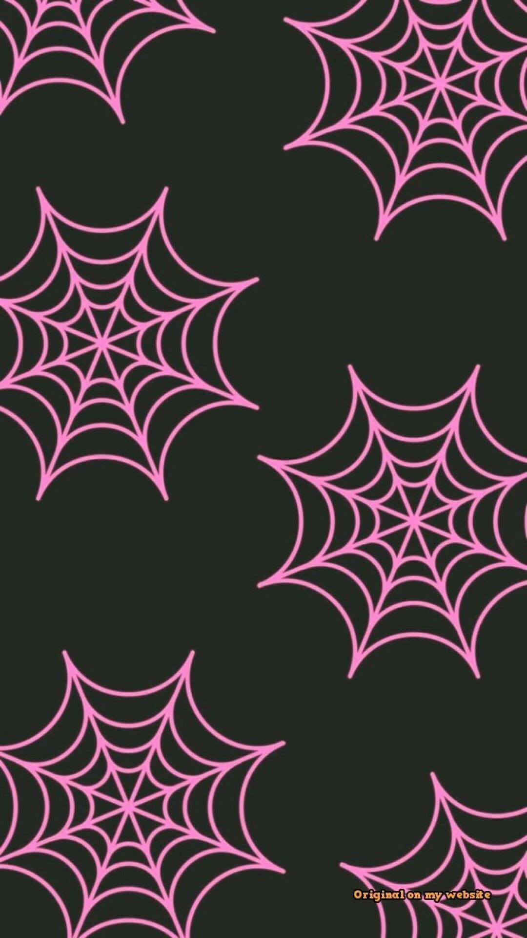 A Pink Spider Web Pattern On Black Background Background