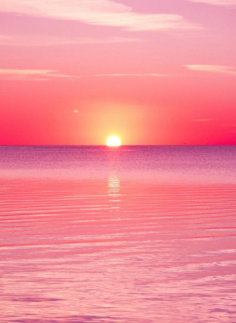 A Pink Sunset Over The Water Background