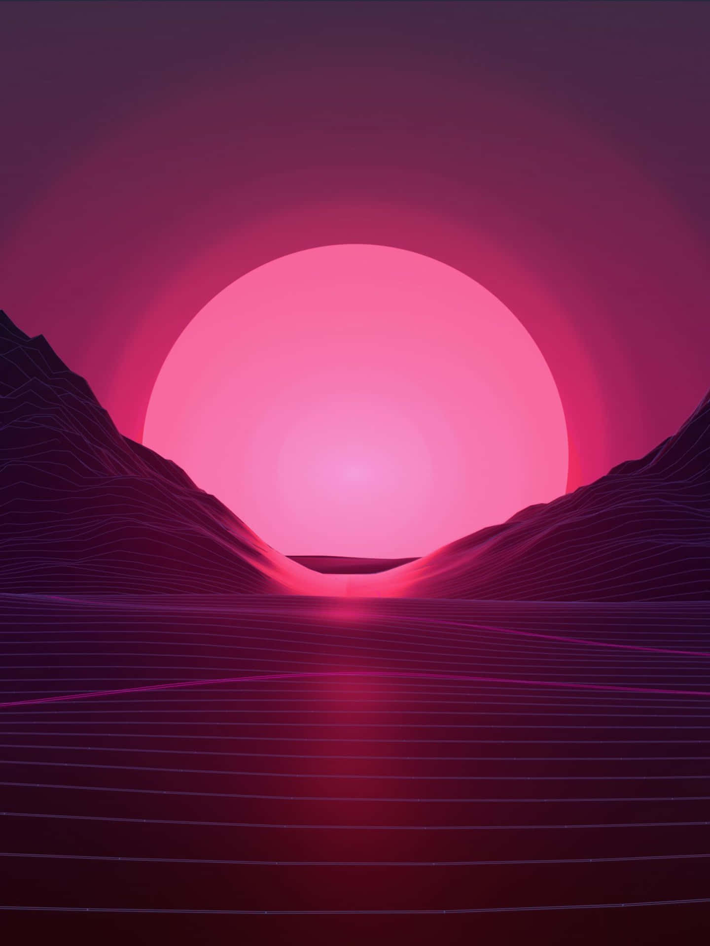 A Pink Sunset With A Mountain In The Background Background