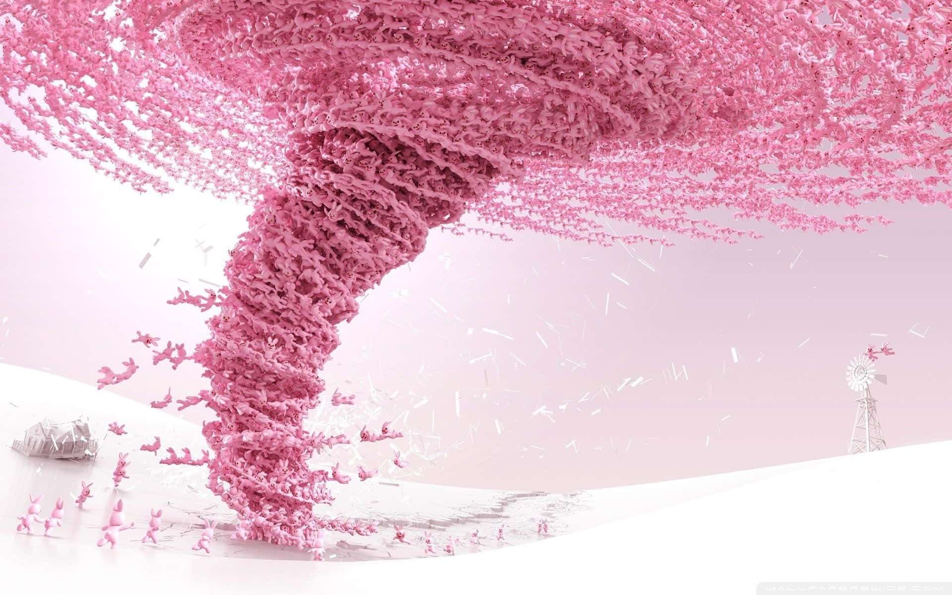 A Pink Tornado With Pink Flowers In The Middle Background