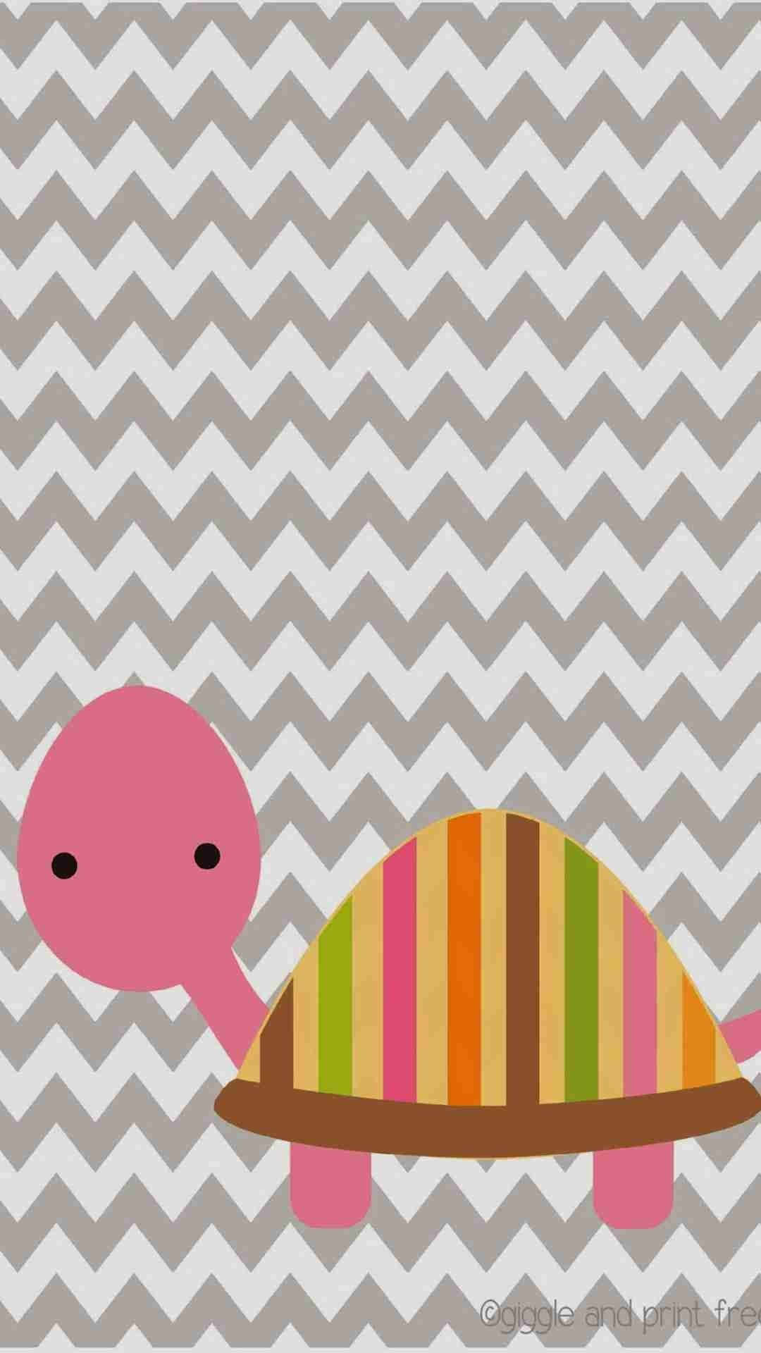 A Pink Turtle On A Gray Chevron Background Background