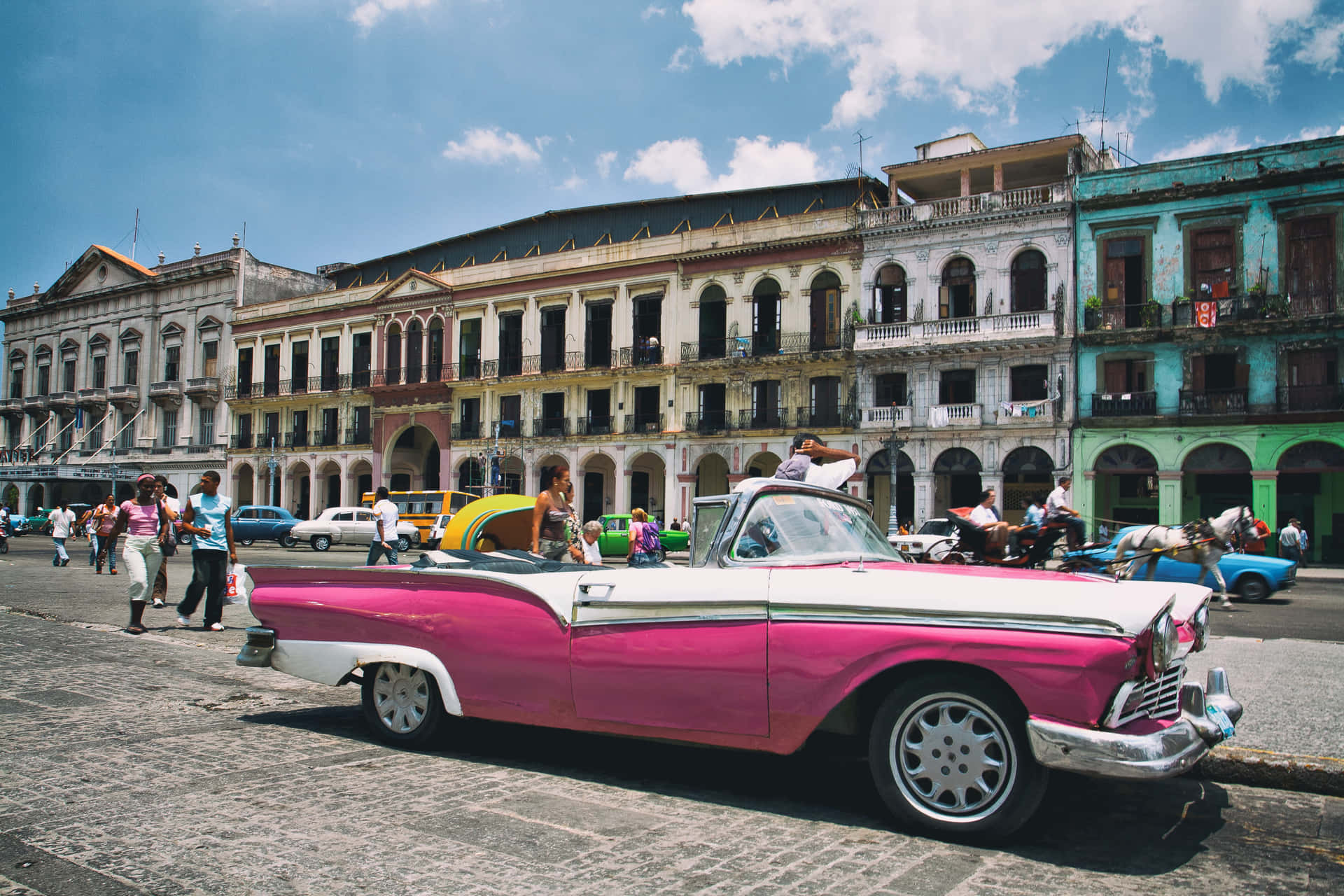 A Pink Vintage Car, Classic And Full Of Life. Background