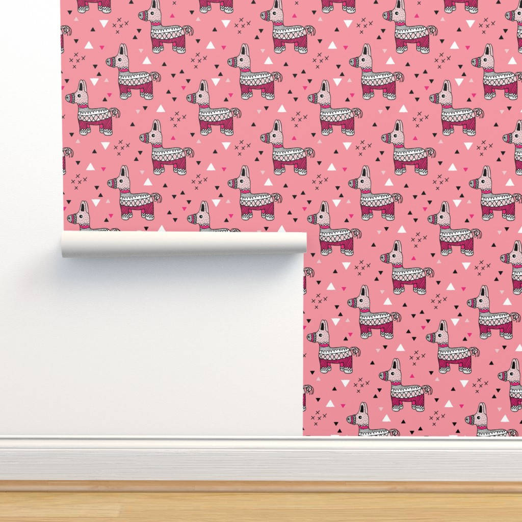 A Pink Wall With A Pink And White Llama Pattern Background