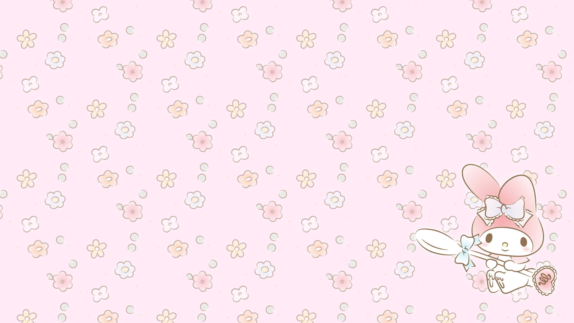 A Pink Wallpaper With A Cute Little Bunny Background