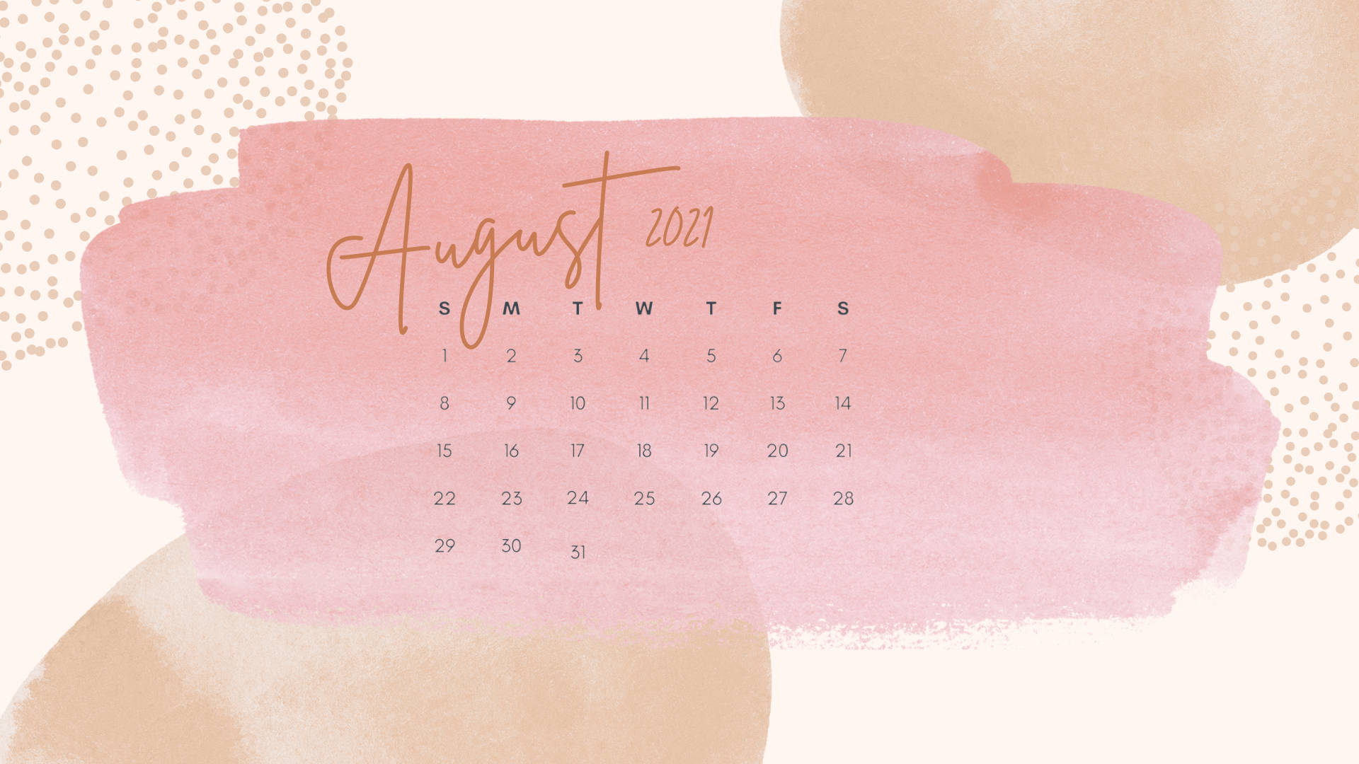 A Pink Watercolor Calendar With The Word August 2020 Background