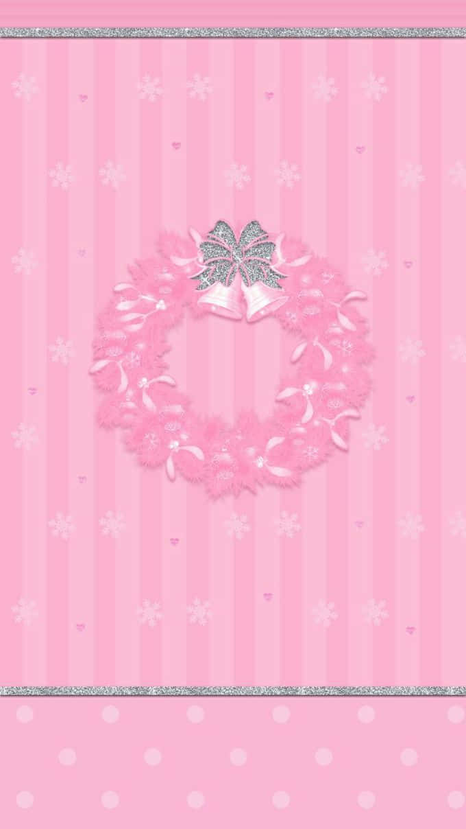 A Pink Wreath On A Striped Background Background