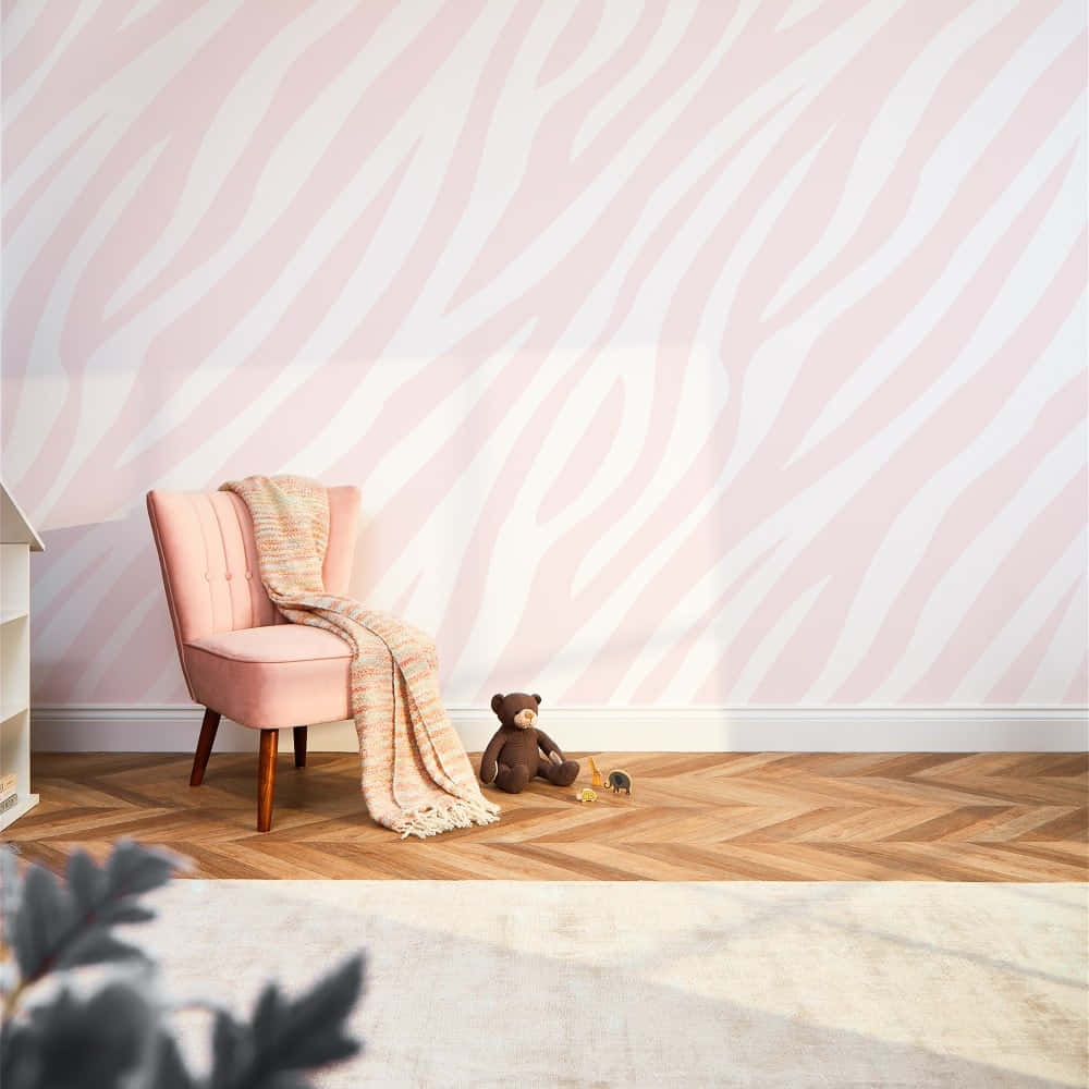 A Pink Zebra Print Wall In A Child's Room