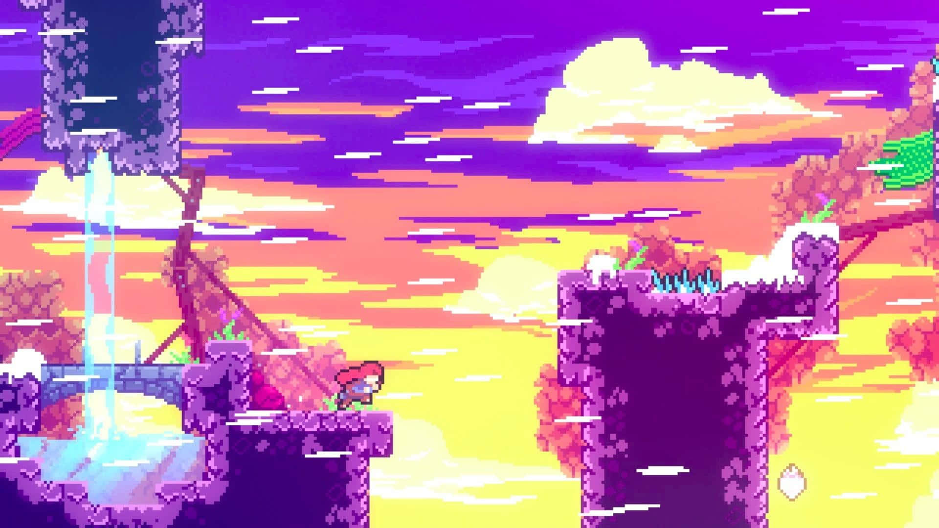 A Pixel Game With A Colorful Background Background