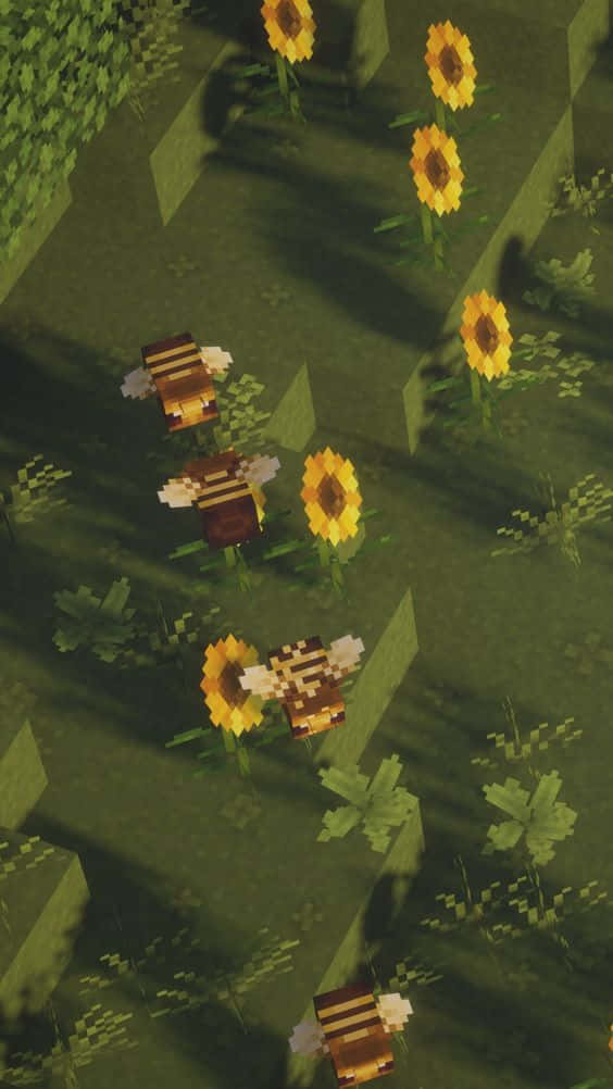 A Pixelated Image Of A Field With Sunflowers Background