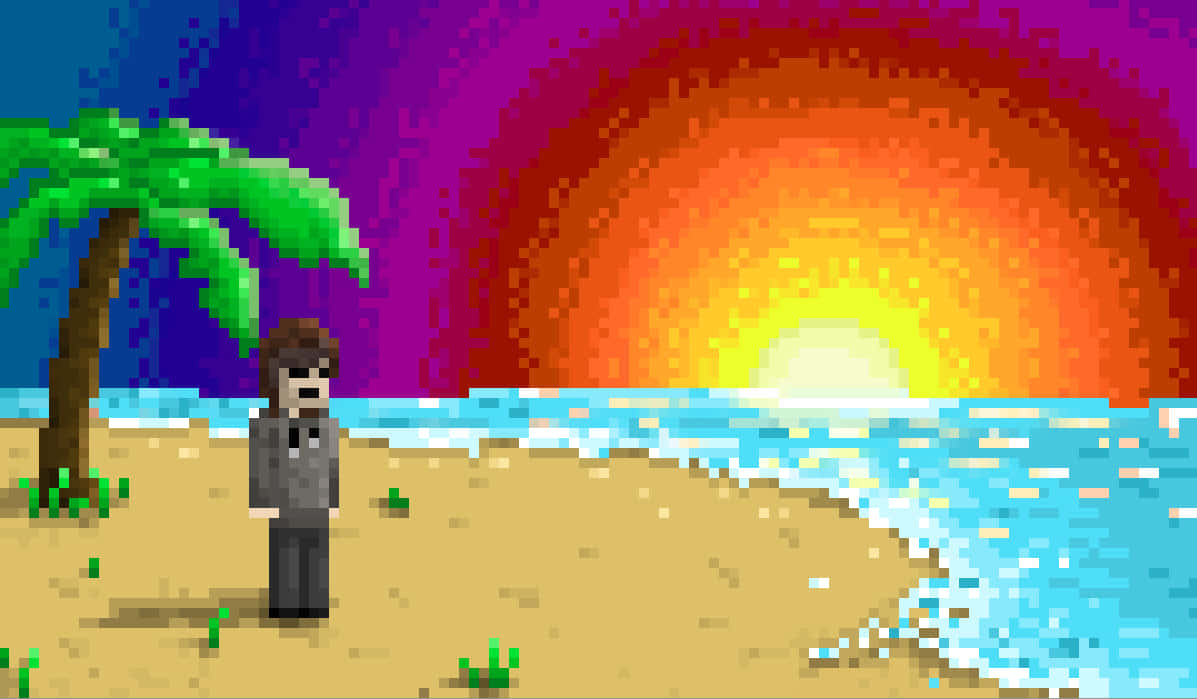 A Pixelated Image Of A Man Standing On The Beach Background