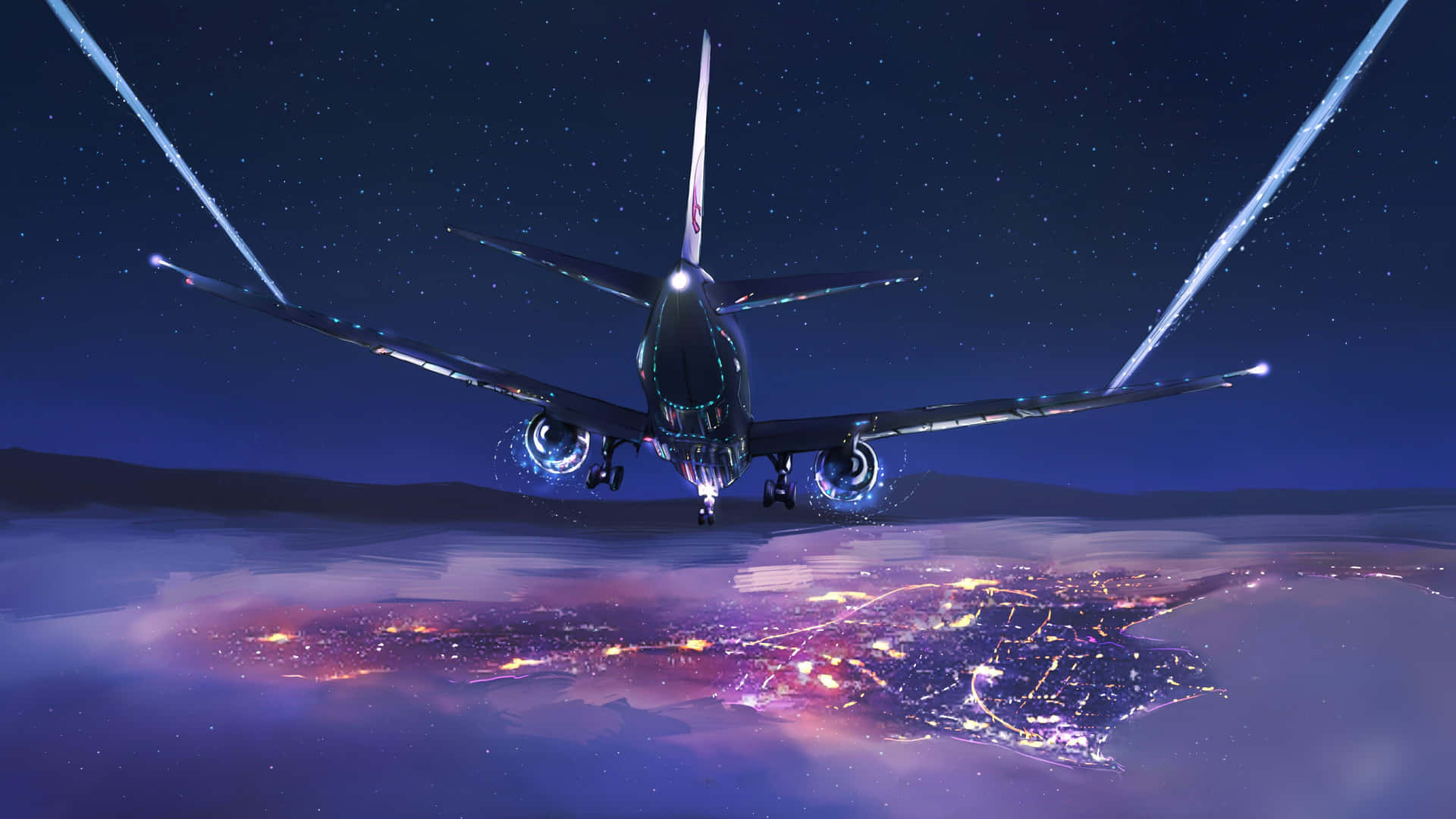 A Plane Flying Over A City Background