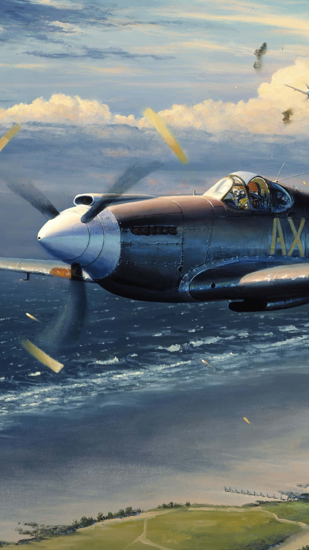 A Plane Flying Over The Ocean Background